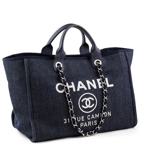 chanel handbag blue|Chanel denim tote.